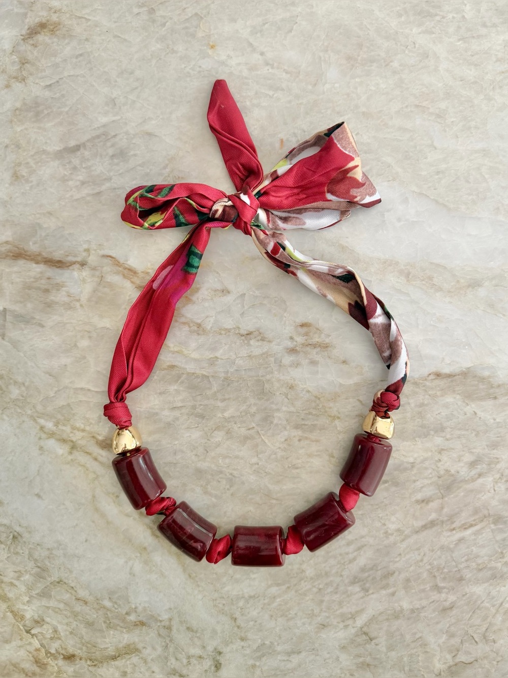 NEVER WORN Piper K. Burgundy Floral Scarf Necklace